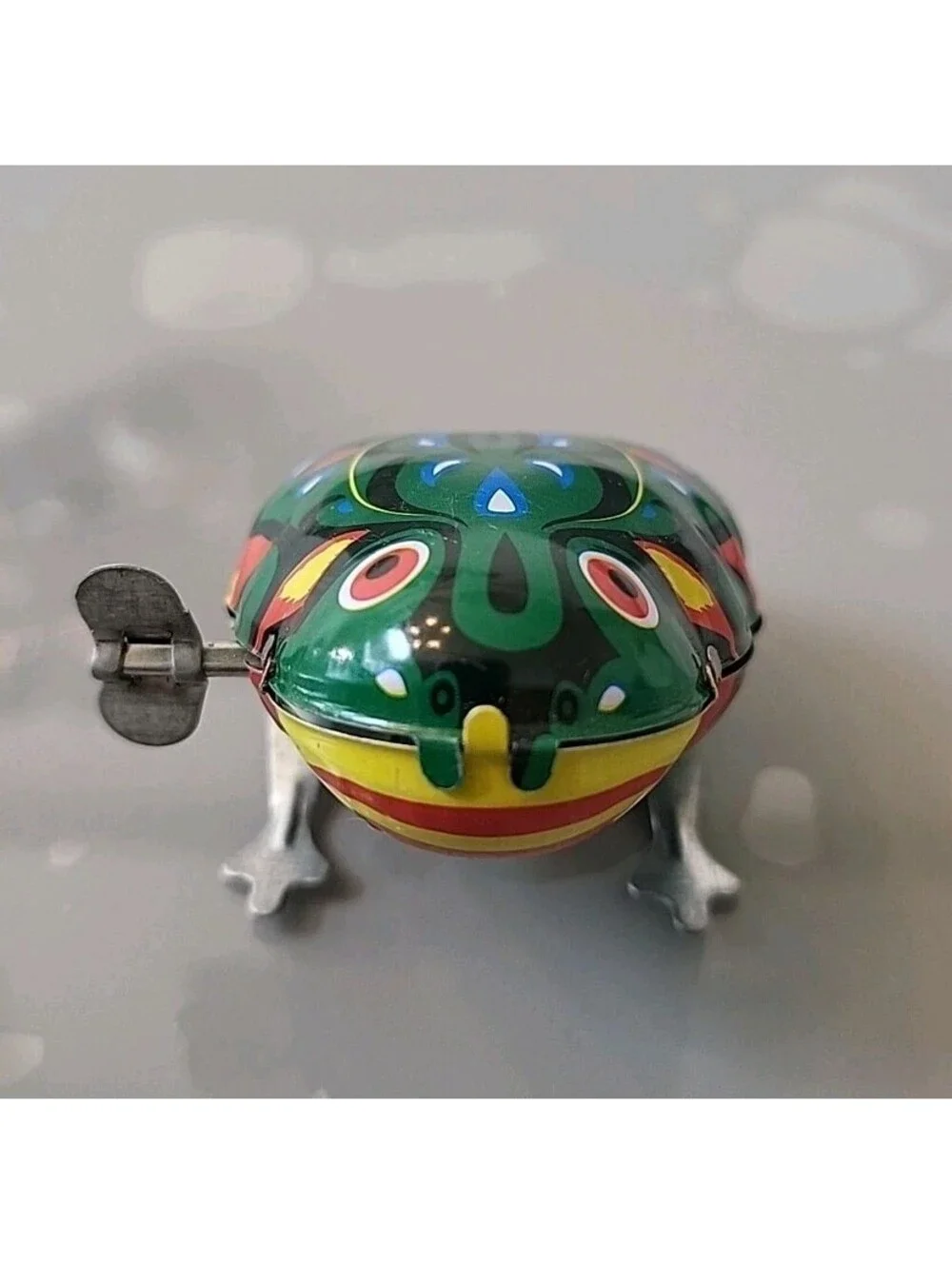 Vintage Tin Litho Hopping Jumping Frog Wind Up Toy M-01 NOS Mint Working